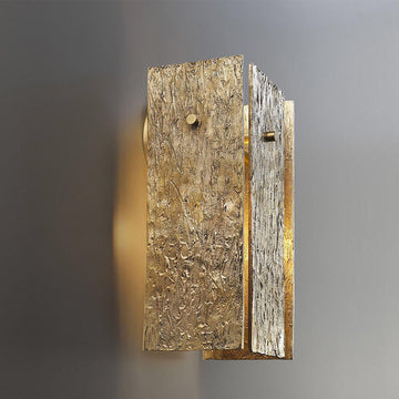 1-Light Rectangular Wall Sconce with Bark Texture in Brass